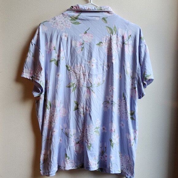 Laura Ashley Purple Floral Button Down Pajama Shirt Size Large - Picture 14 of 14